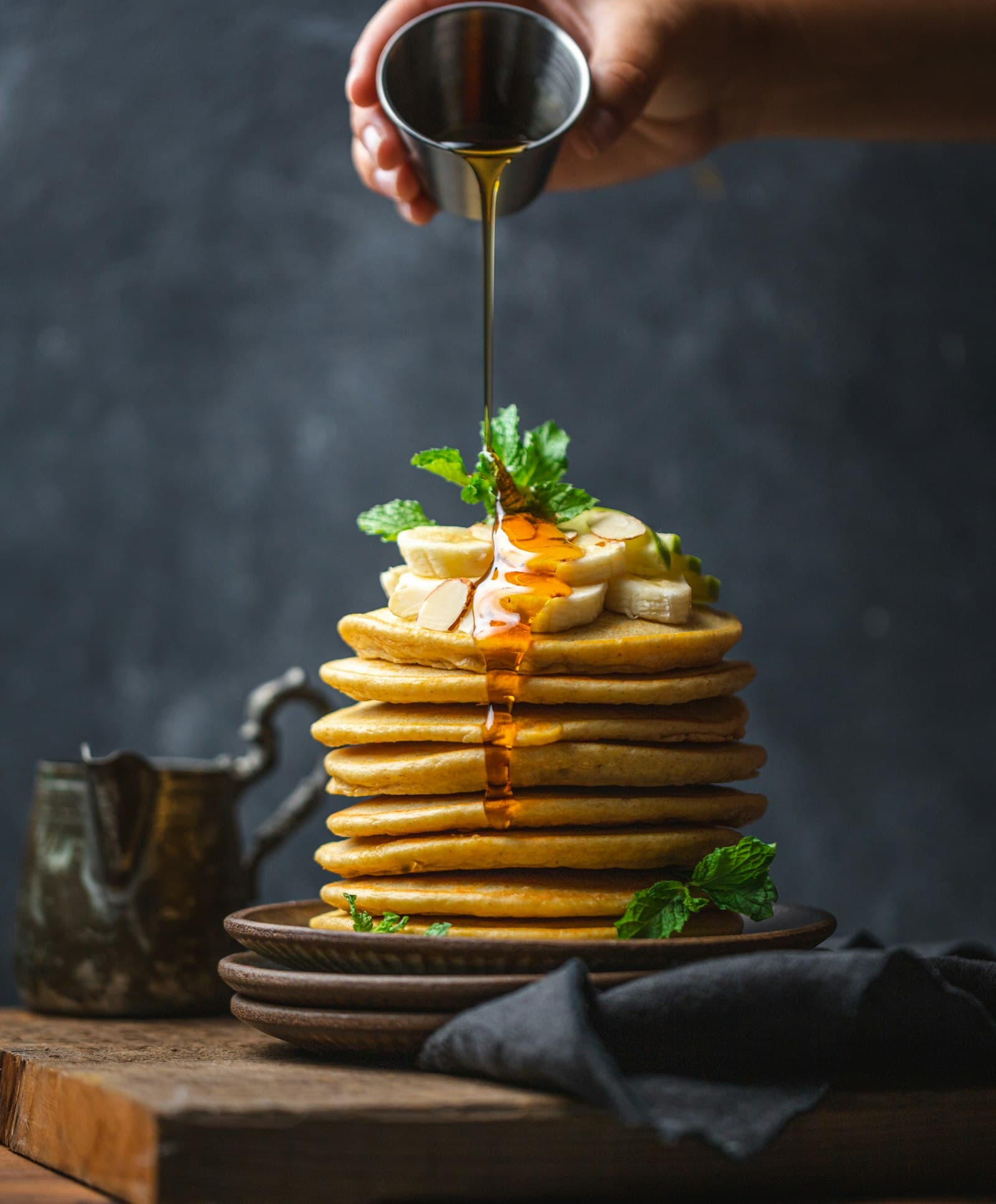 Stack of pancakes with toppings
