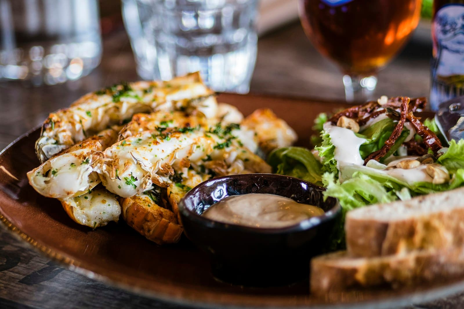 Overhead spread of dishes on a table