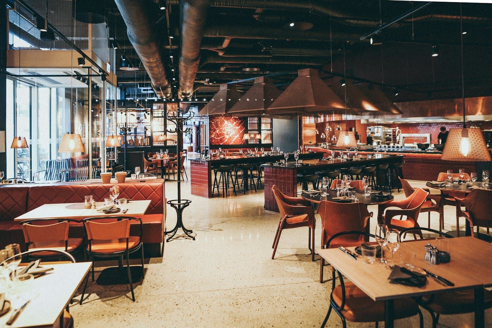 Warm, inviting restaurant dining room